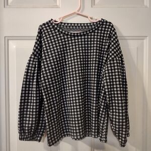 Old Navy Girls Black/White Gingham Long Balloon Sleeve Pullover Size Medium (8)
